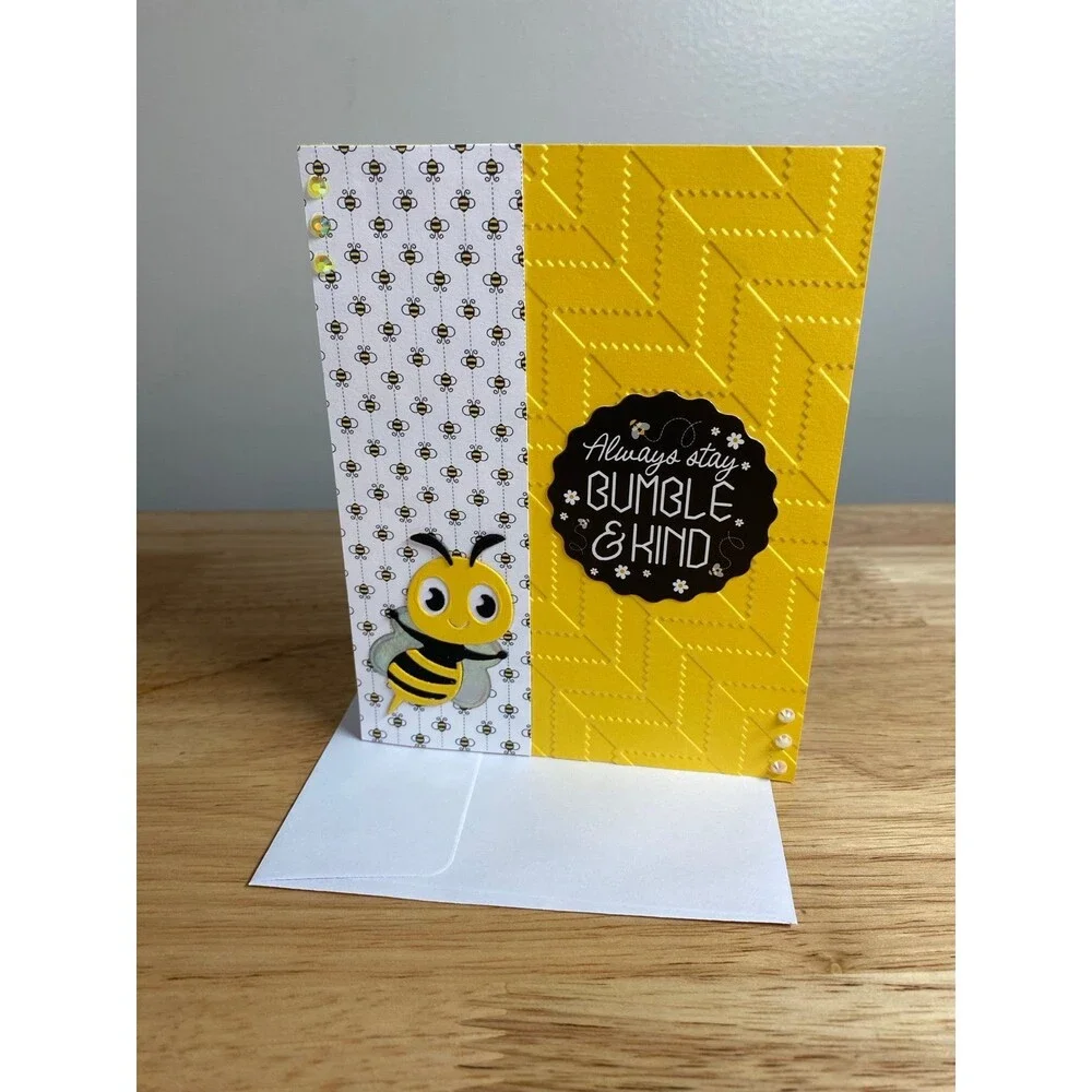 Bee & Flowers Greeting Card – Handmade A2 Card – All Occasion Blank Card